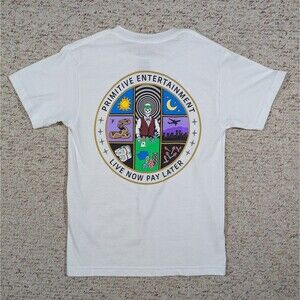 Primitive Entertainment T-Shirt Mens SMALL White Live Now Pay Later Gambling Tee